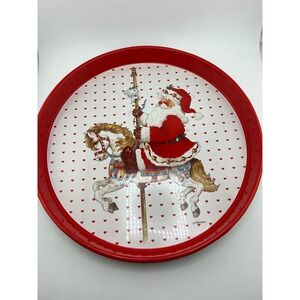 1992 Giordano Christmas Tin Platter Plate‎ Santa & Horse Design